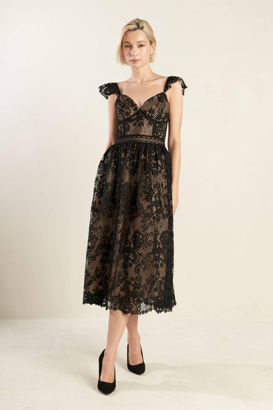 Know You Better Lace Woven Midi Dress in black, view 7 — Soul Flow Apparel