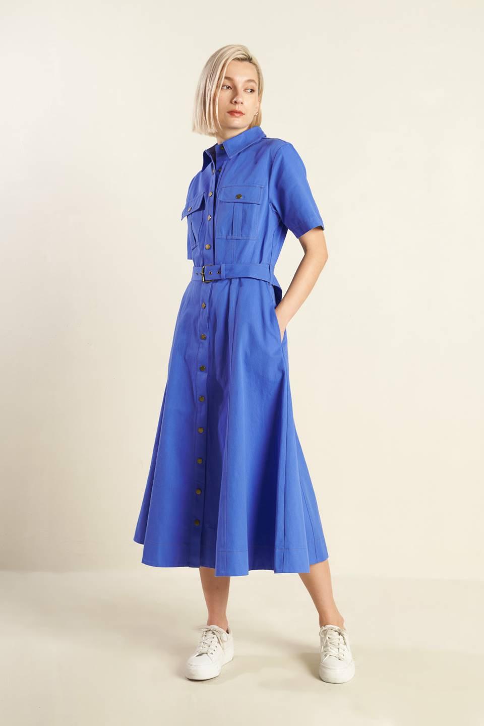 Soul on Fire Woven Midi Dress in blue, view 2 — Soul Flow Apparel