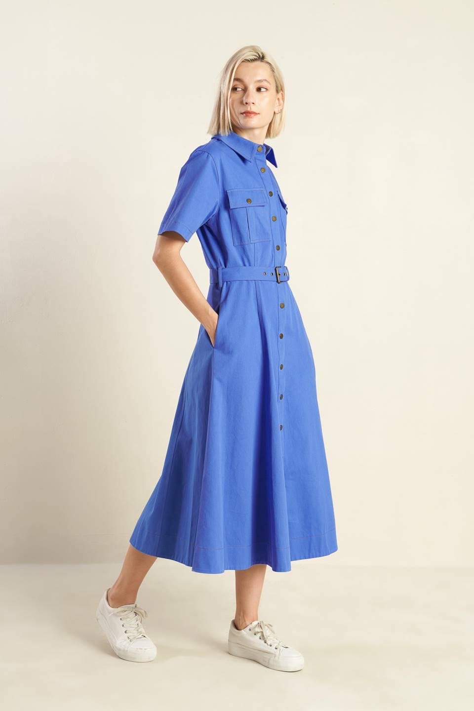 Soul on Fire Woven Midi Dress in blue, view 3 — Soul Flow Apparel