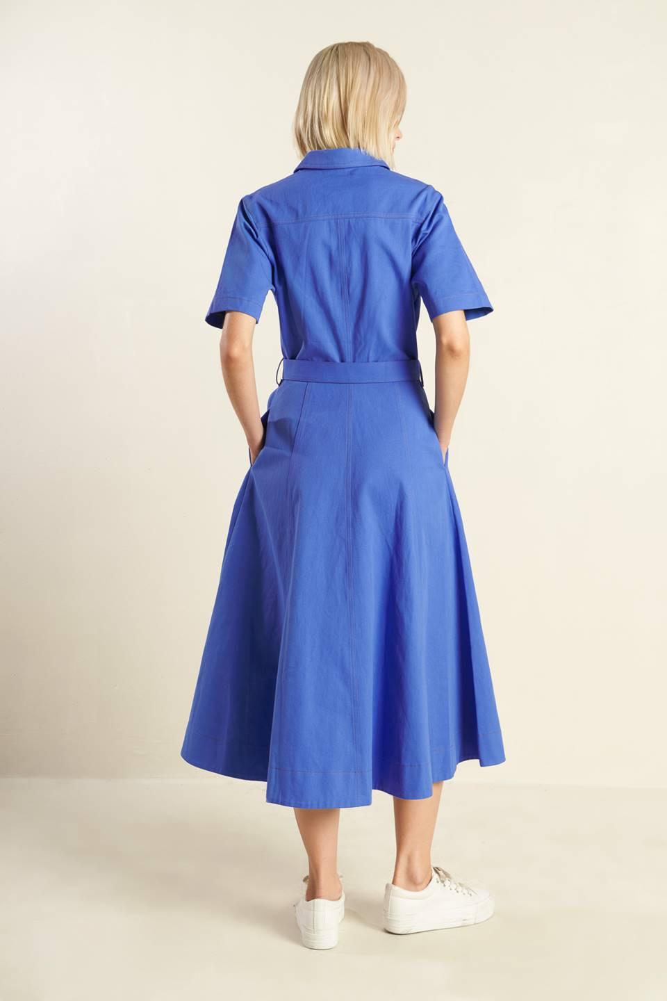 Soul on Fire Woven Midi Dress in blue, view 4 — Soul Flow Apparel