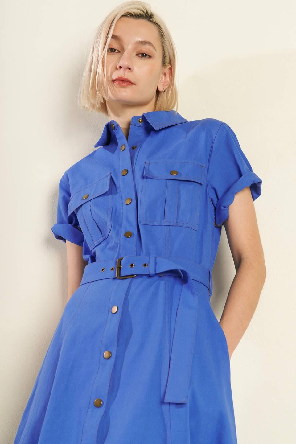 Soul on Fire Woven Midi Dress in blue, view 5 — Soul Flow Apparel