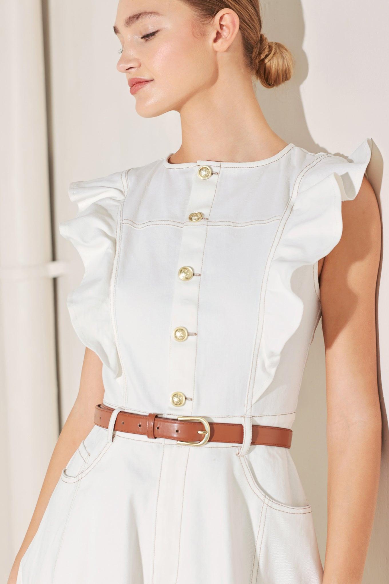 Soft Power Story Woven Midi Dress in white, view 6 — Soul Flow Apparel
