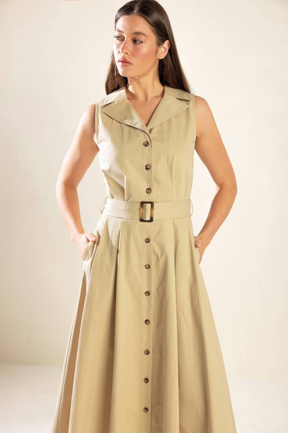 Ideal Approach Woven Midi Dress in beige, view 2 — Soul Flow Apparel