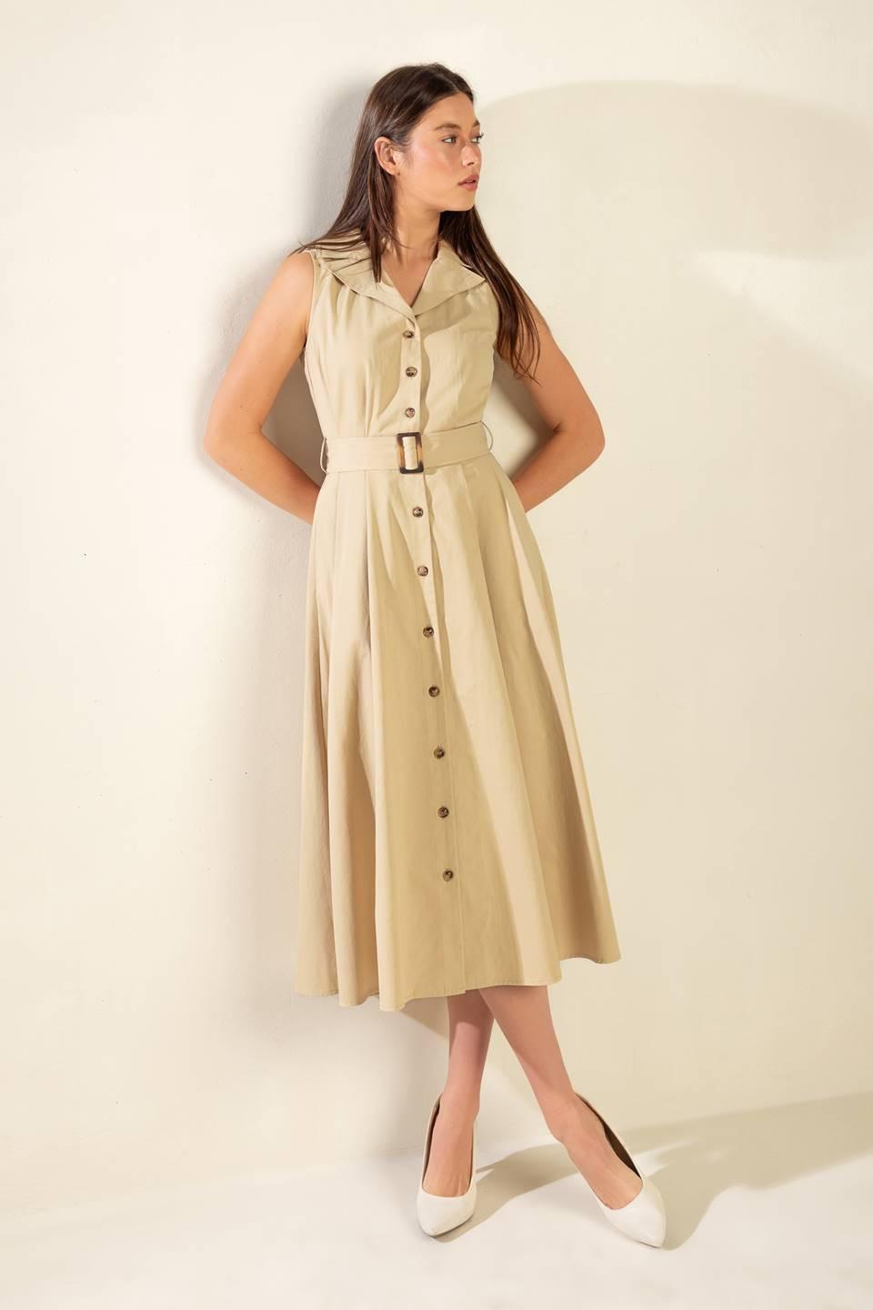 Ideal Approach Woven Midi Dress in beige, view 5 — Soul Flow Apparel