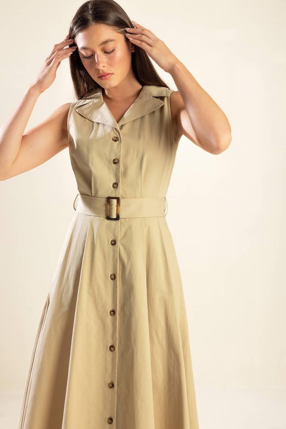 Ideal Approach Woven Midi Dress in beige, view 6 — Soul Flow Apparel