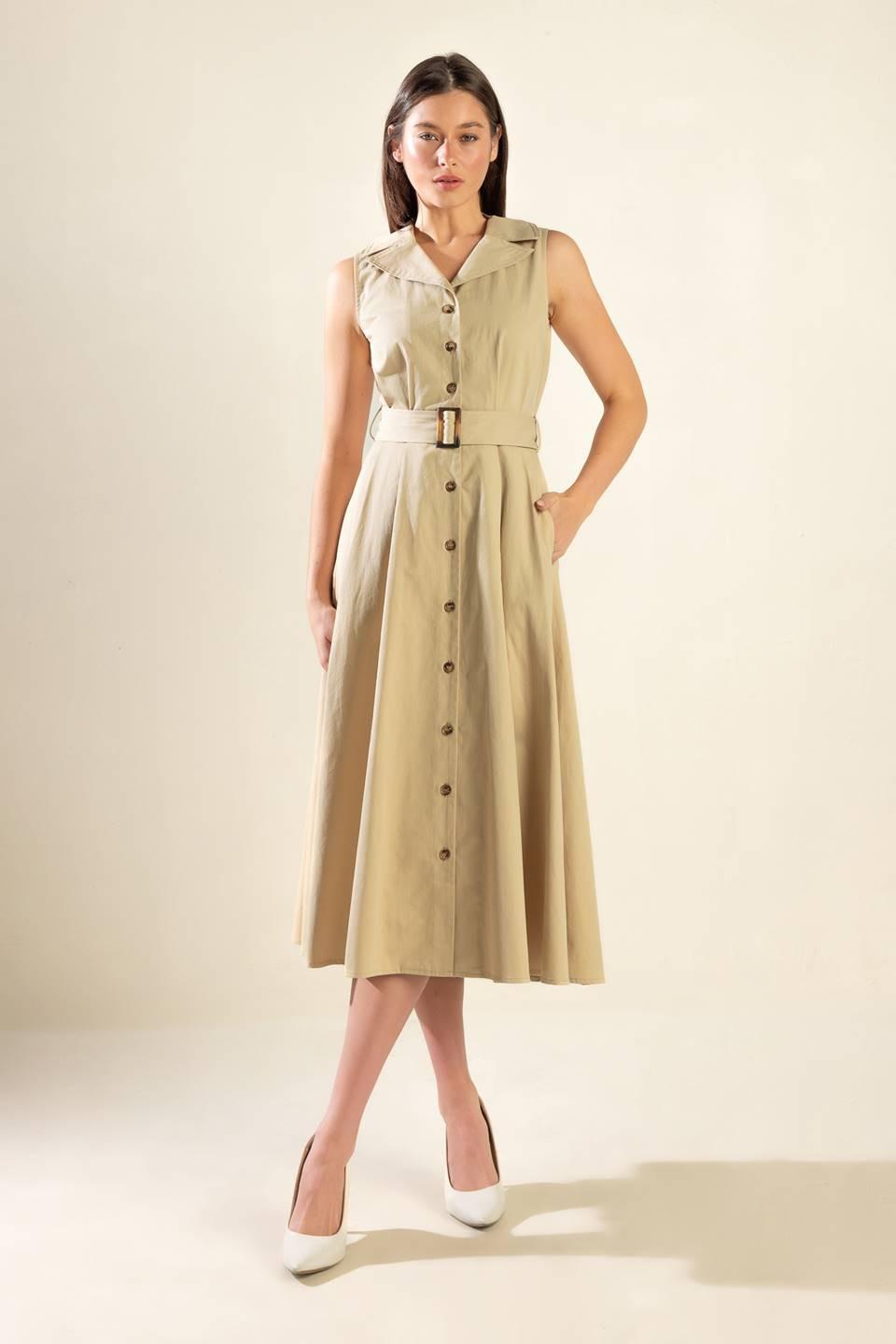 Ideal Approach Woven Midi Dress in beige, view 7 — Soul Flow Apparel