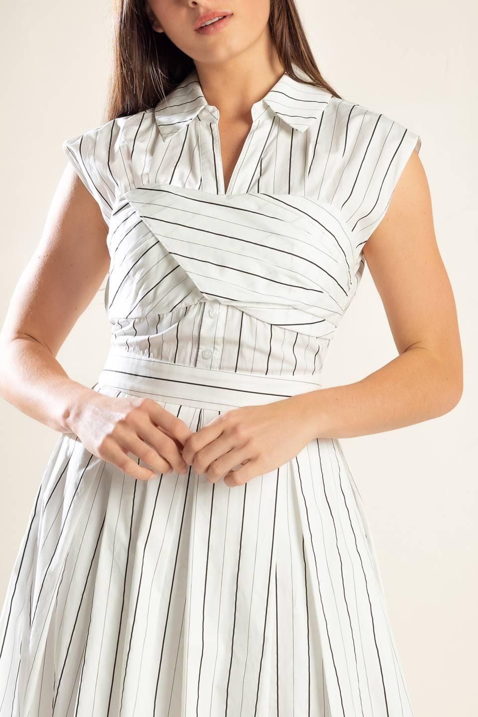 Incredibly Sensational Woven Midi Dress in white black stripe, view 7 — Soul Flow Apparel