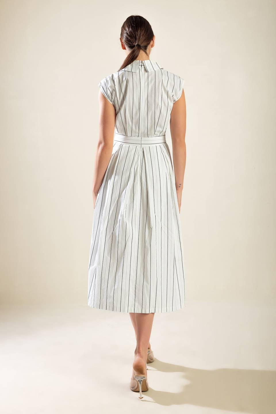 Incredibly Sensational Woven Midi Dress in white black stripe, view 9 — Soul Flow Apparel