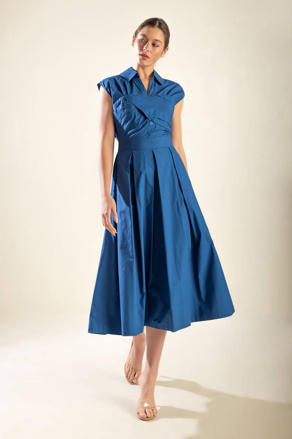 Dreamy Impression Woven Midi Dress in blue, view 1 — Soul Flow Apparel