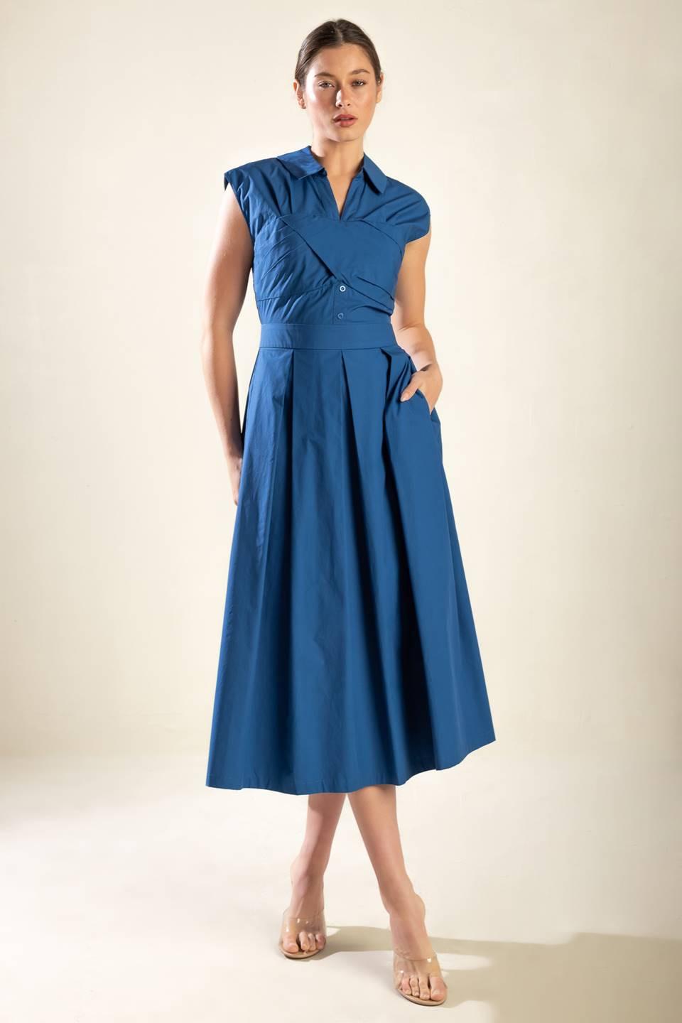 Dreamy Impression Woven Midi Dress in blue, view 3 — Soul Flow Apparel