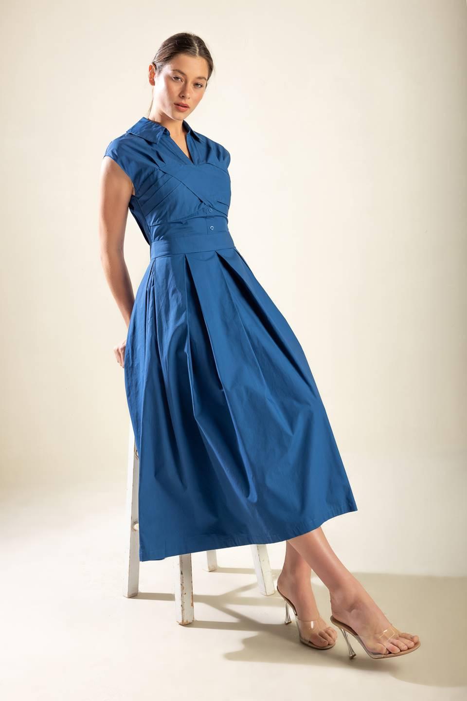 Dreamy Impression Woven Midi Dress in blue, view 5 — Soul Flow Apparel