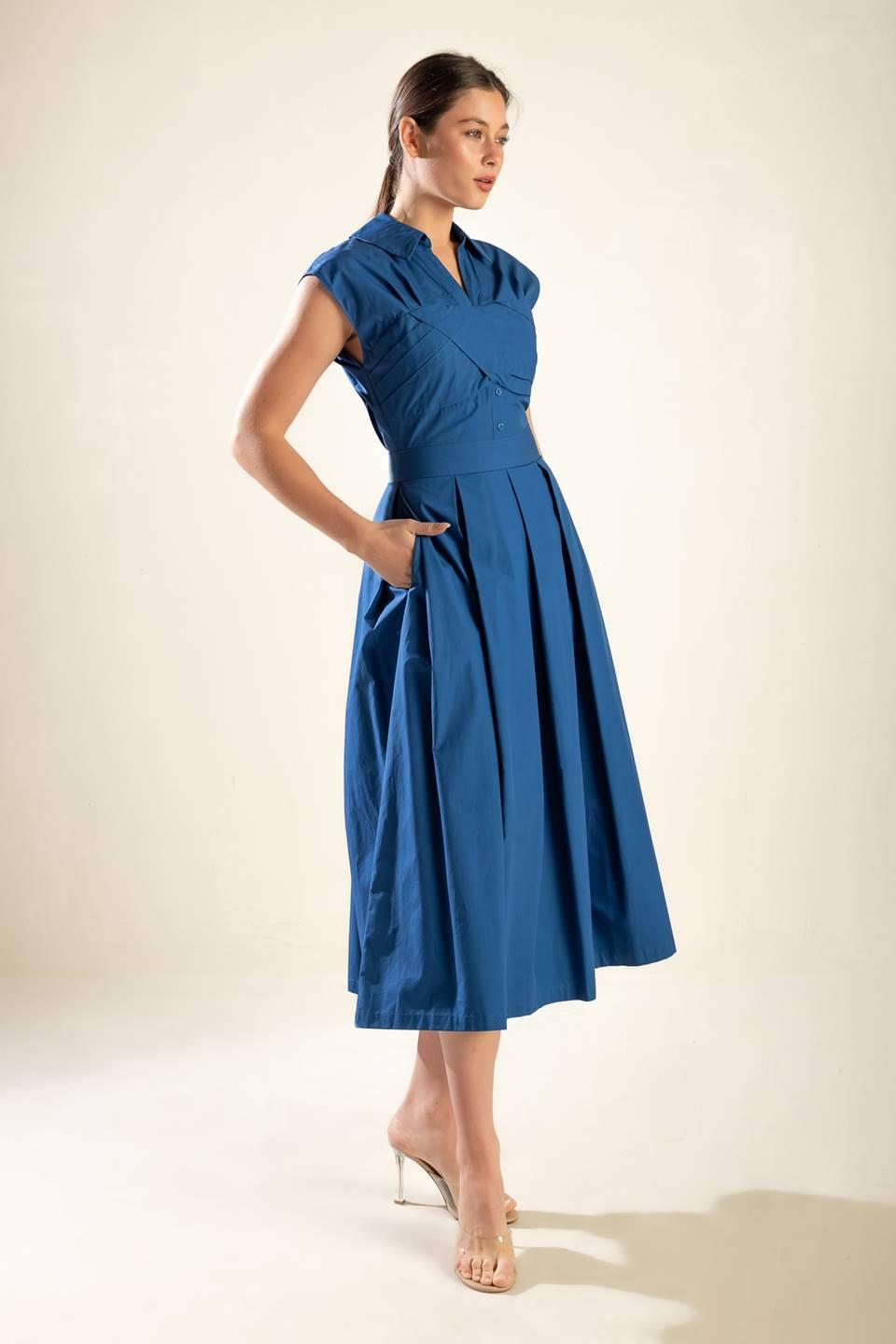 Dreamy Impression Woven Midi Dress in blue, view 6 — Soul Flow Apparel