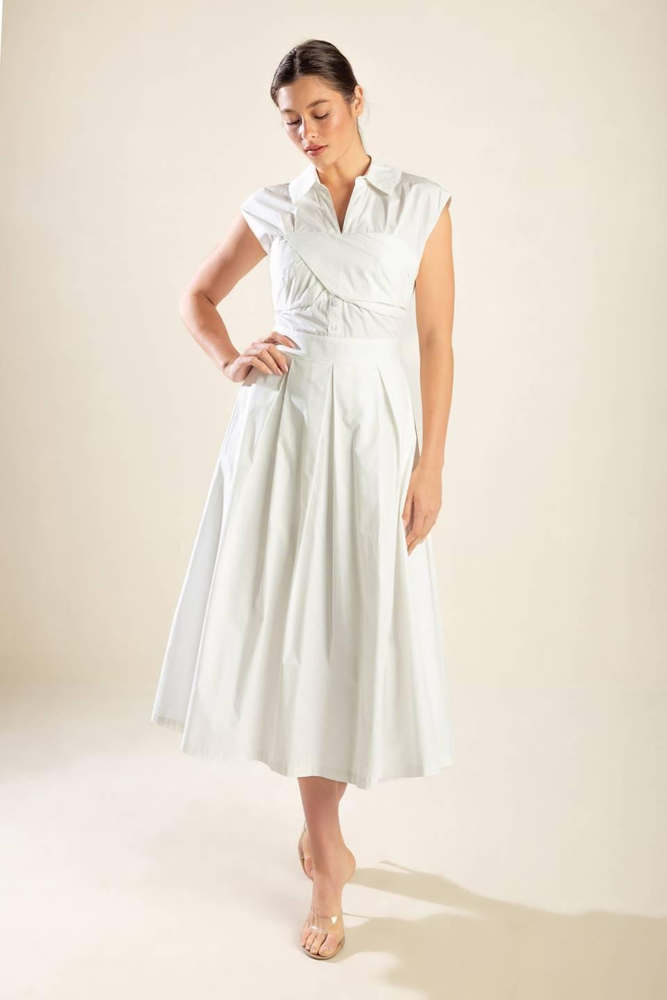 Dreamy Impression Woven Midi Dress in off-white, view 1 — Soul Flow Apparel