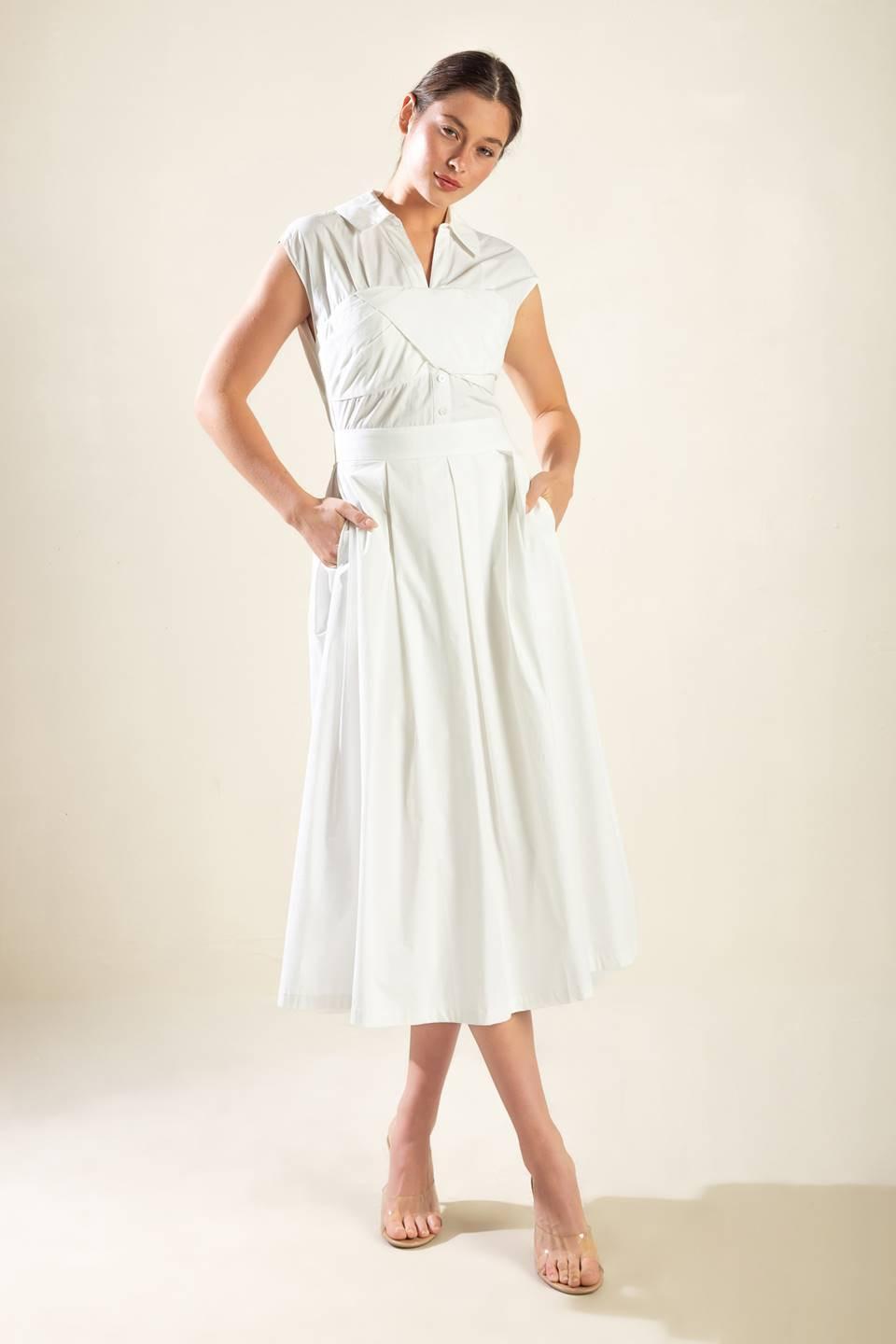 Dreamy Impression Woven Midi Dress in off-white, view 3 — Soul Flow Apparel