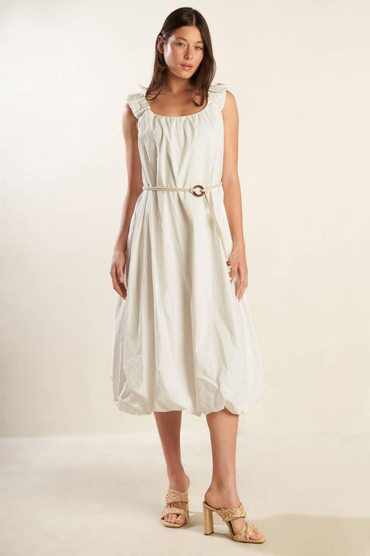 Riverside Sips Woven Midi Dress in off-white, view 1 — Soul Flow Apparel