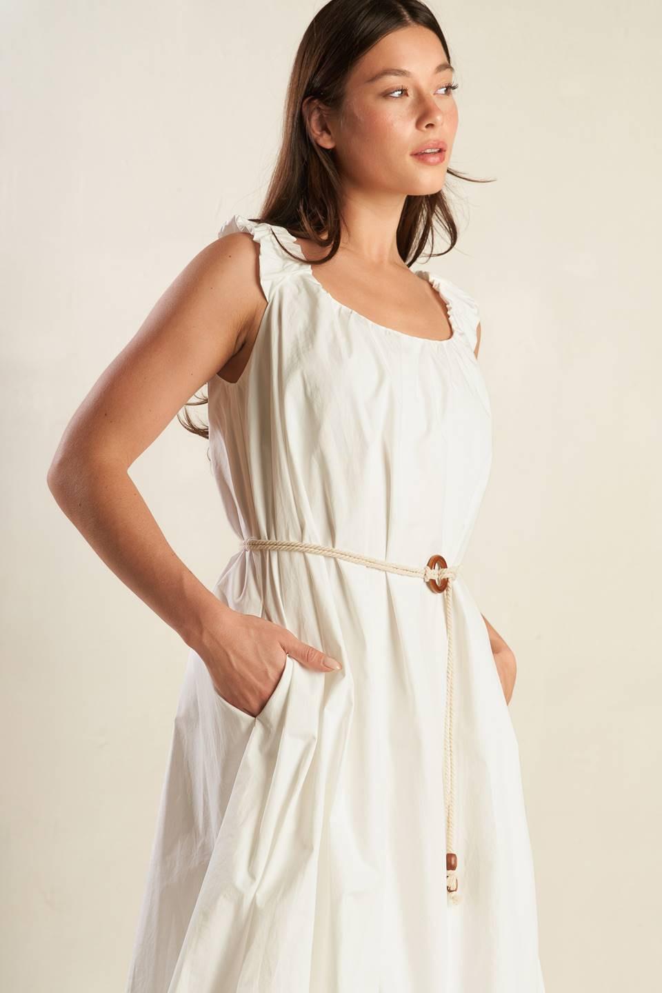 Riverside Sips Woven Midi Dress in off-white, view 6 — Soul Flow Apparel