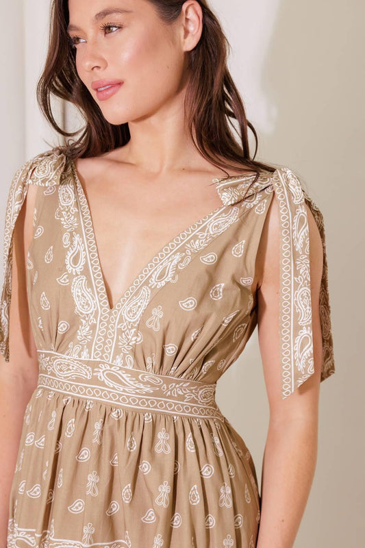 Cuddly Attitude Taupe Woven Maxi Dress in taupe white, view 5 — Soul Flow Apparel