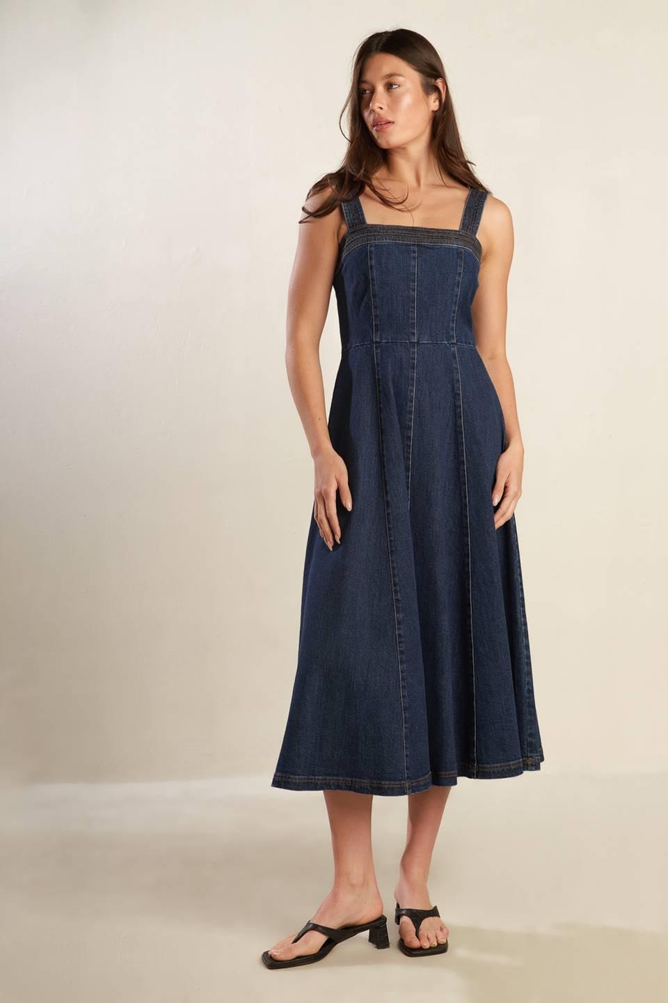 Terrific Timing Denim Midi Dress, view 1 — Soul Flow Apparel