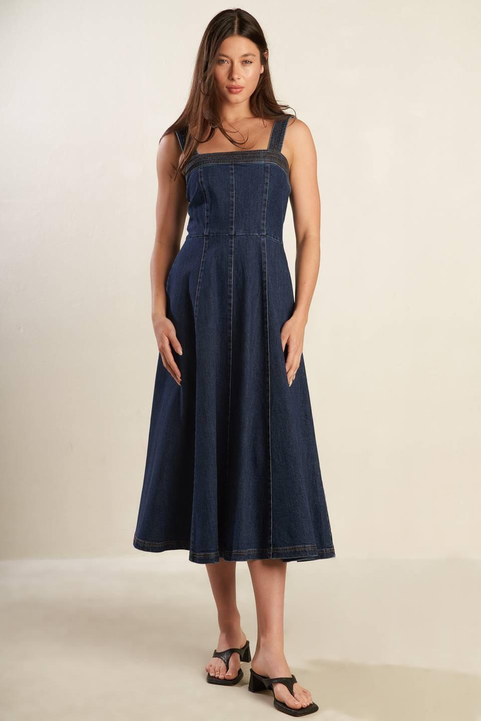 Terrific Timing Denim Midi Dress, view 2 — Soul Flow Apparel