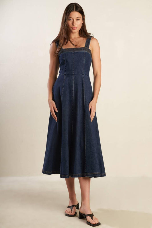 Terrific Timing Denim Midi Dress, view 2 — Soul Flow Apparel