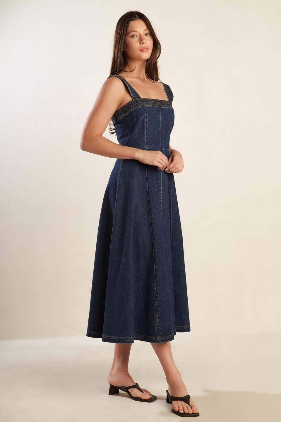 Terrific Timing Denim Midi Dress, view 4 — Soul Flow Apparel