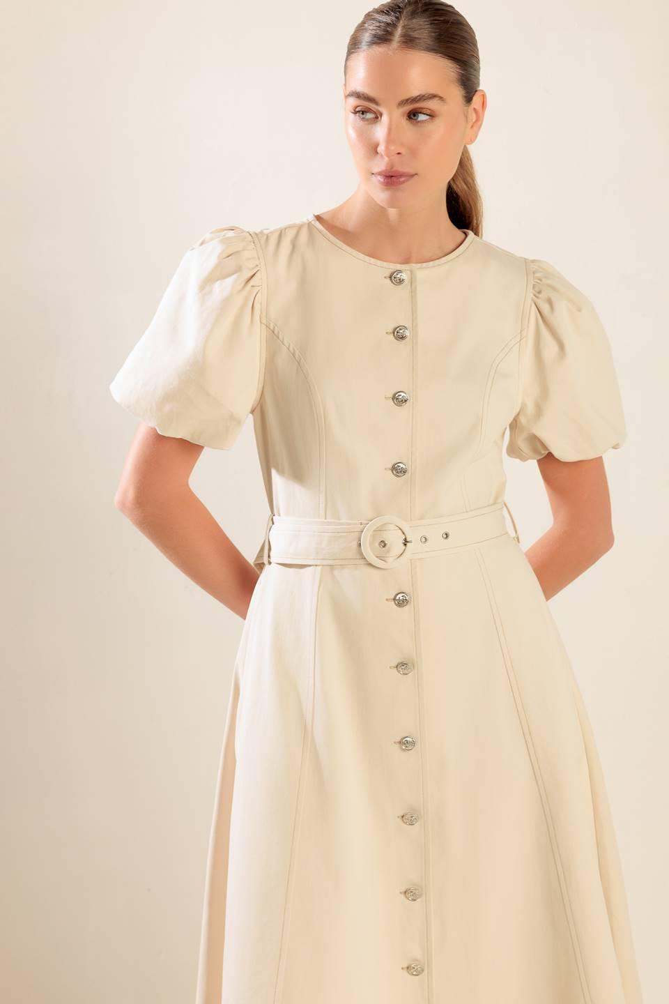 Captured By the Night Twill Midi Dress in ecru, view 4 — Soul Flow Apparel