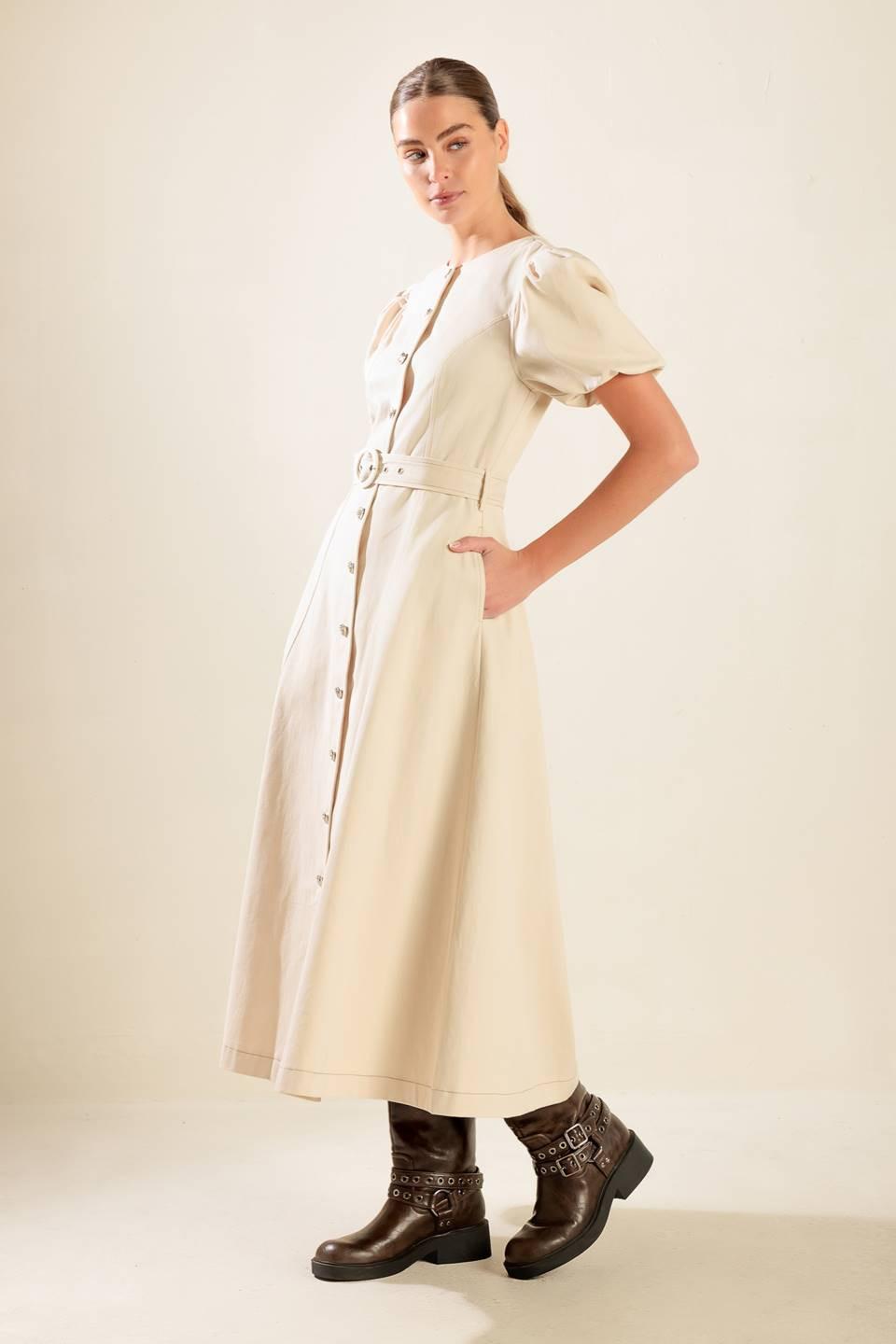 Captured By the Night Twill Midi Dress in ecru, view 5 — Soul Flow Apparel