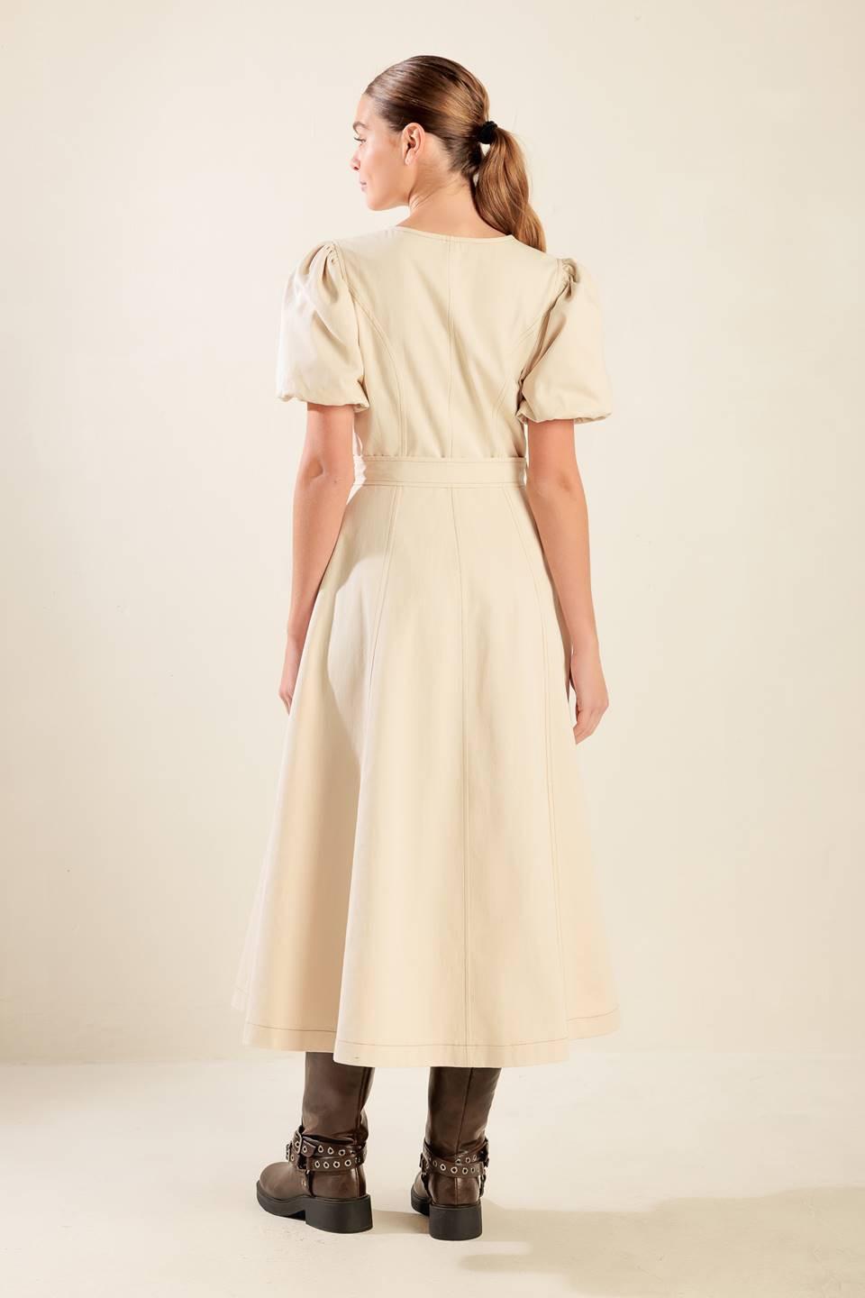 Captured By the Night Twill Midi Dress in ecru, view 6 — Soul Flow Apparel