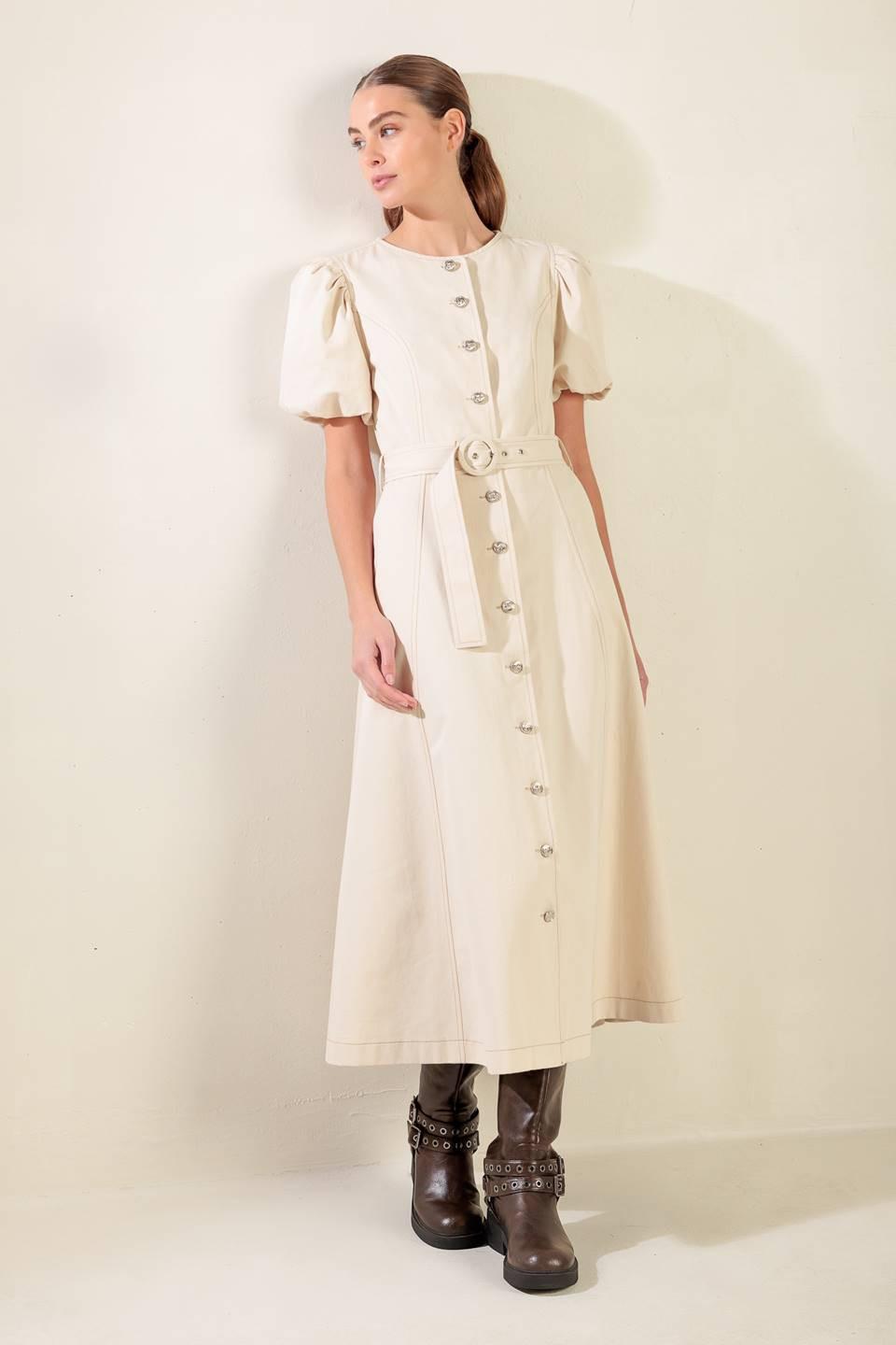 Captured By the Night Twill Midi Dress in ecru, view 7 — Soul Flow Apparel