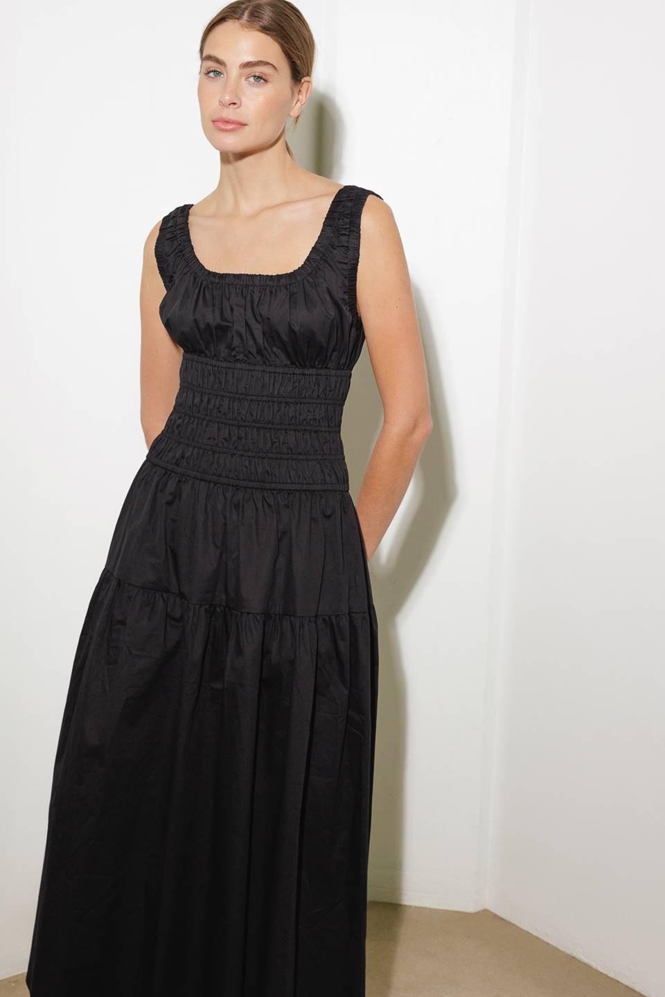 Loveliest Looks Black Woven Midi Dress, view 3 — Soul Flow Apparel