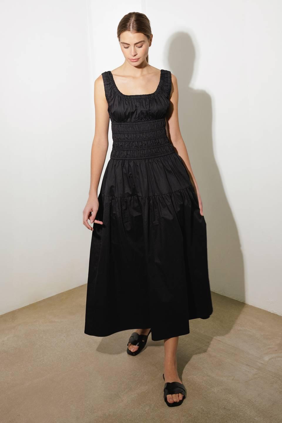 Loveliest Looks Black Woven Midi Dress, view 4 — Soul Flow Apparel