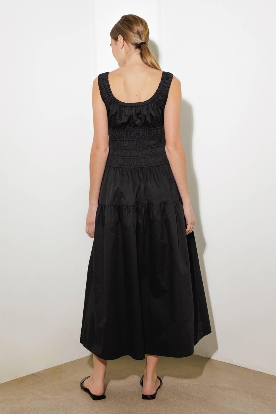 Loveliest Looks Black Woven Midi Dress, view 5 — Soul Flow Apparel