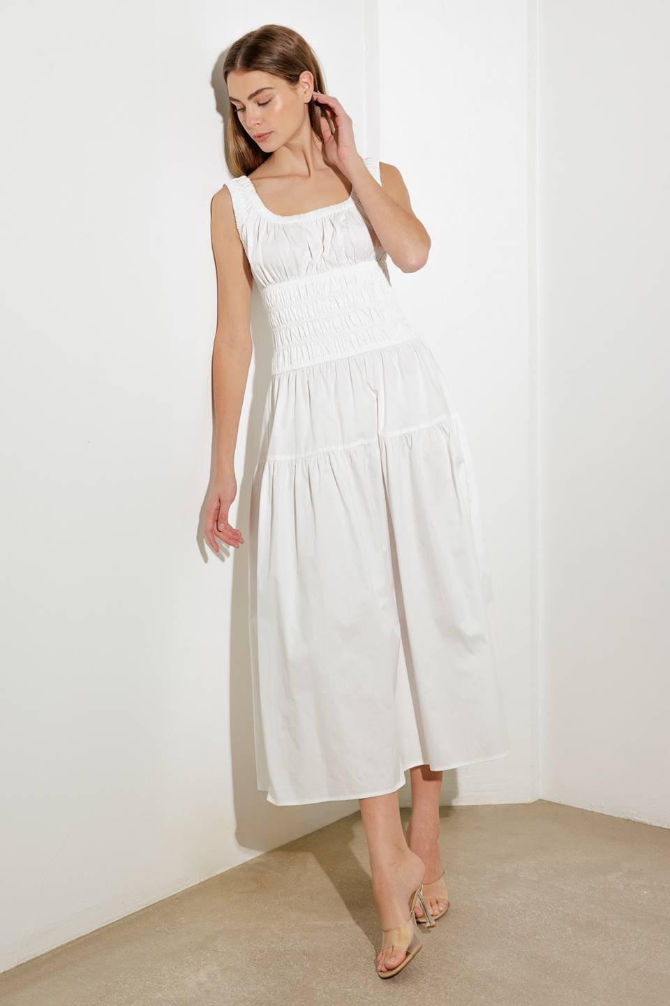 Loveliest Looks White Woven Midi Dress, view 1 — Soul Flow Apparel