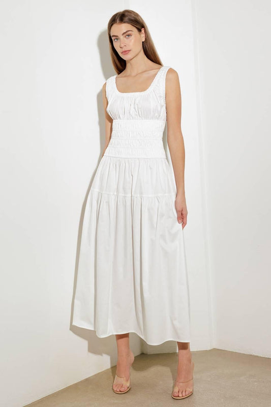 Loveliest Looks White Woven Midi Dress, view 2 — Soul Flow Apparel