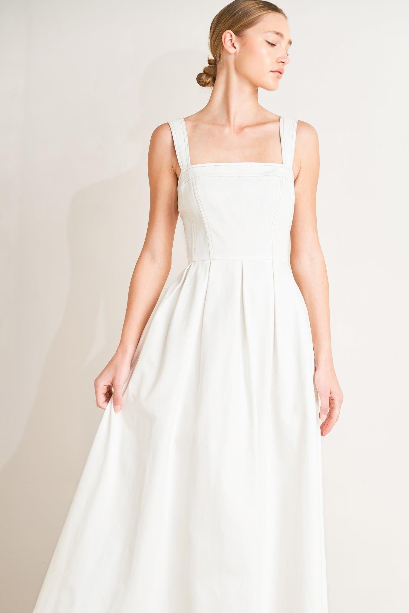 Serene Charm Woven Midi Dress in off-white, view 2 — Soul Flow Apparel
