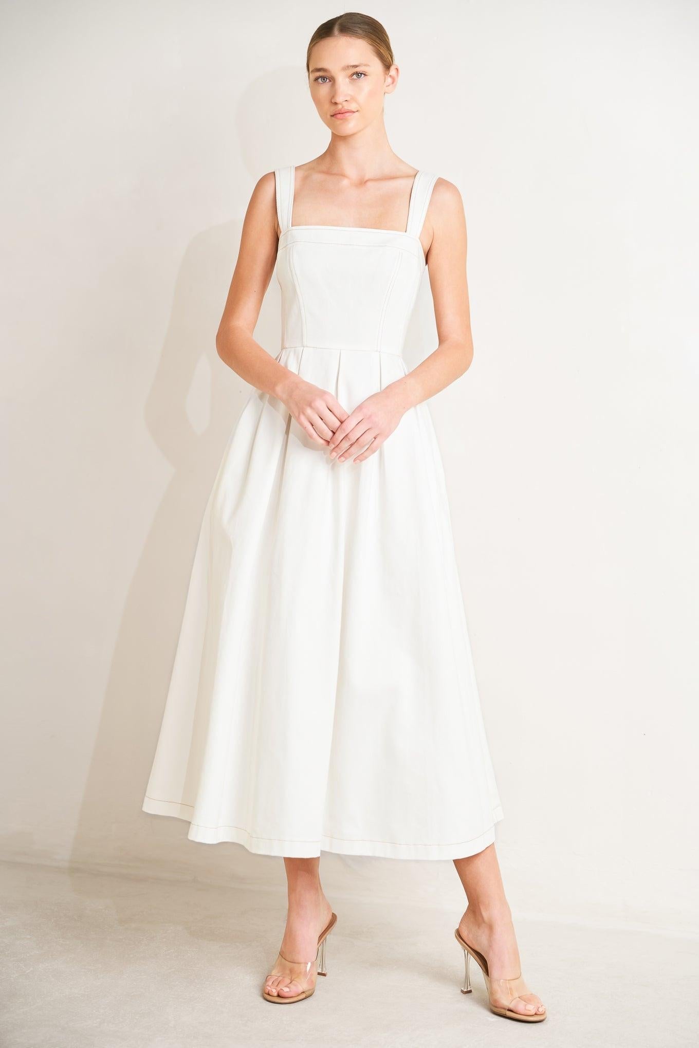 Serene Charm Woven Midi Dress in off-white, view 3 — Soul Flow Apparel