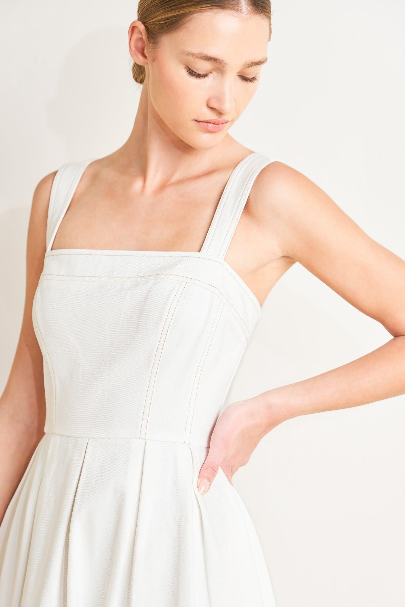 Serene Charm Woven Midi Dress in off-white, view 4 — Soul Flow Apparel