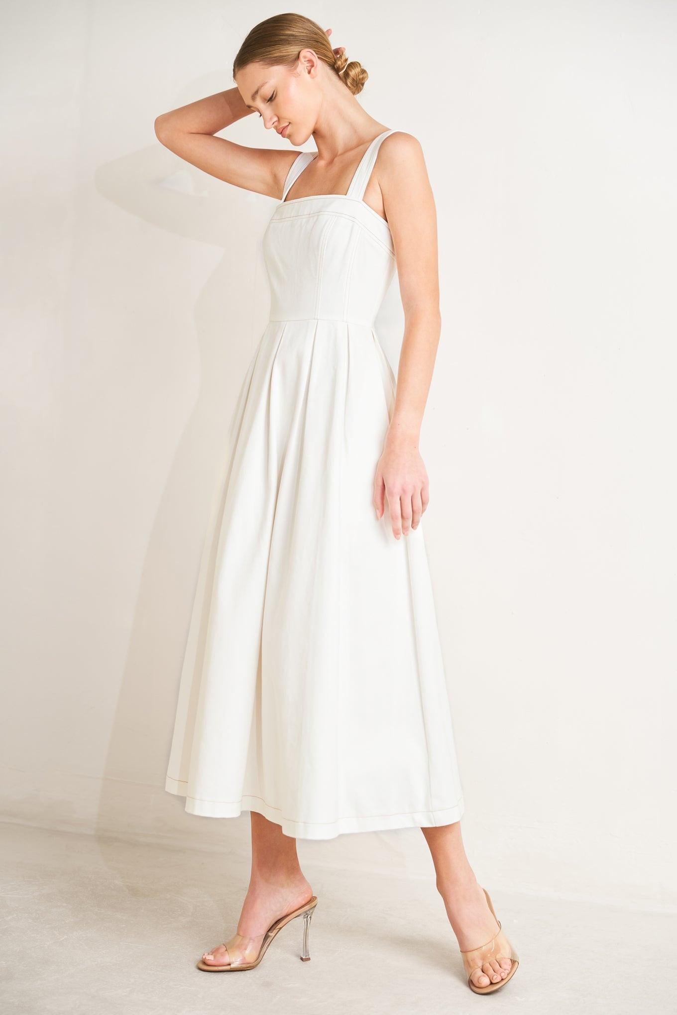 Serene Charm Woven Midi Dress in off-white, view 5 — Soul Flow Apparel