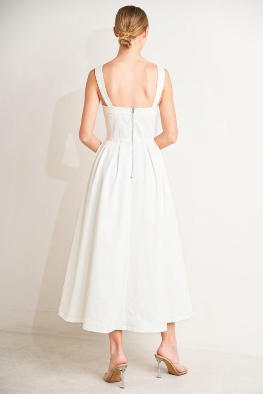 Serene Charm Woven Midi Dress in off-white, view 6 — Soul Flow Apparel