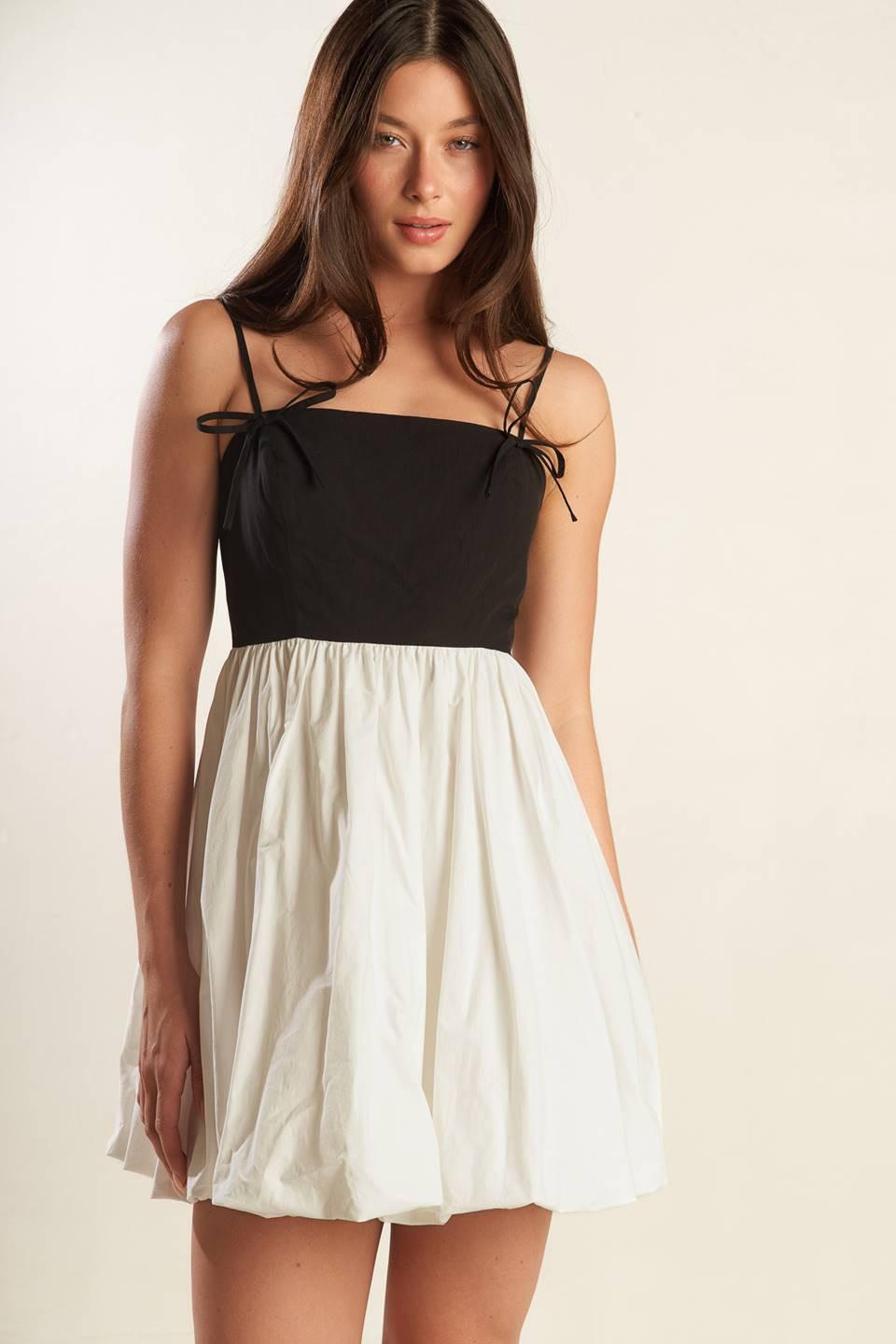 Patio Sensets Woven Combination Mini Dress in white black, view 7 — Soul Flow Apparel