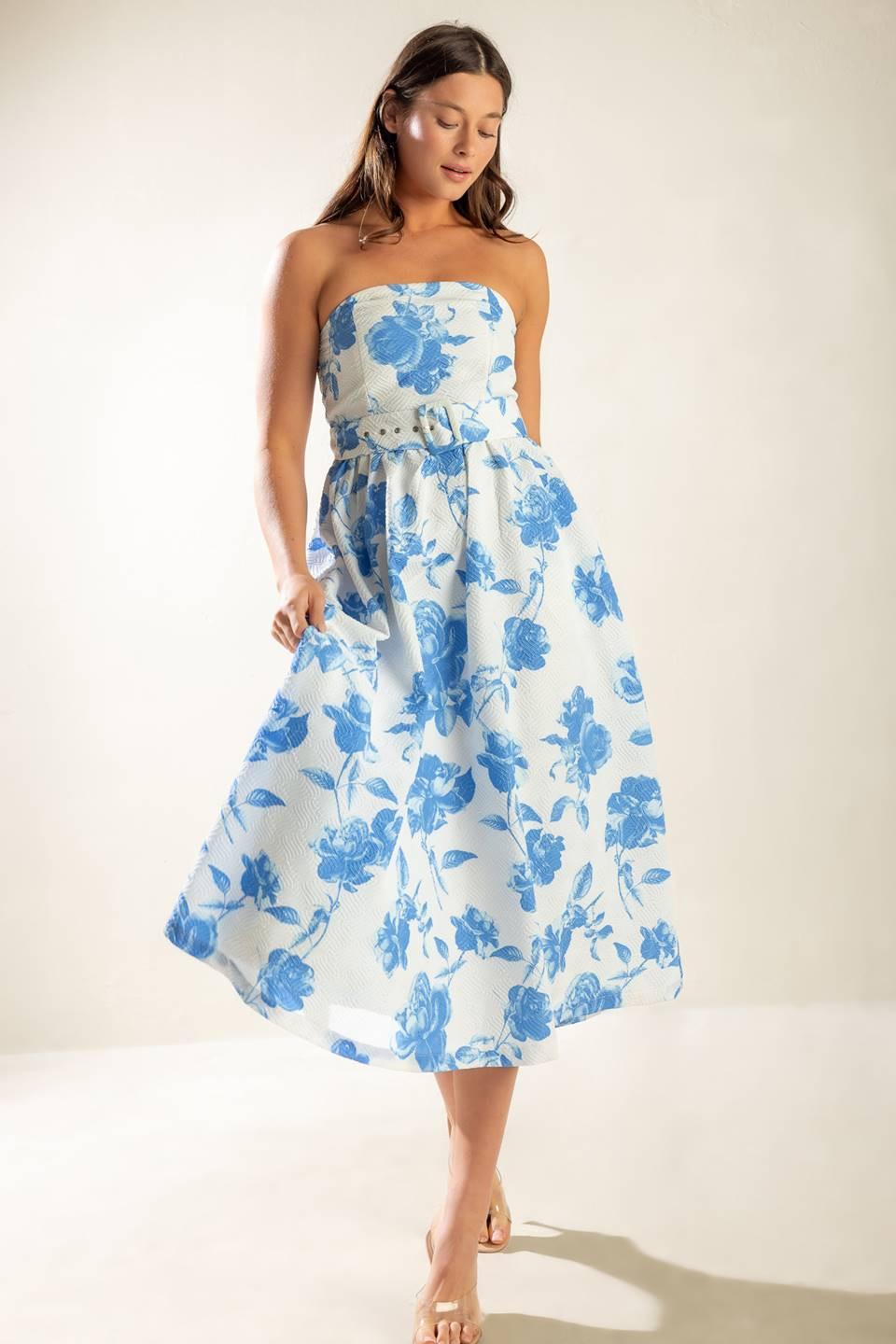 Honestly Love Woven Midi Dress in blue, view 1 — Soul Flow Apparel