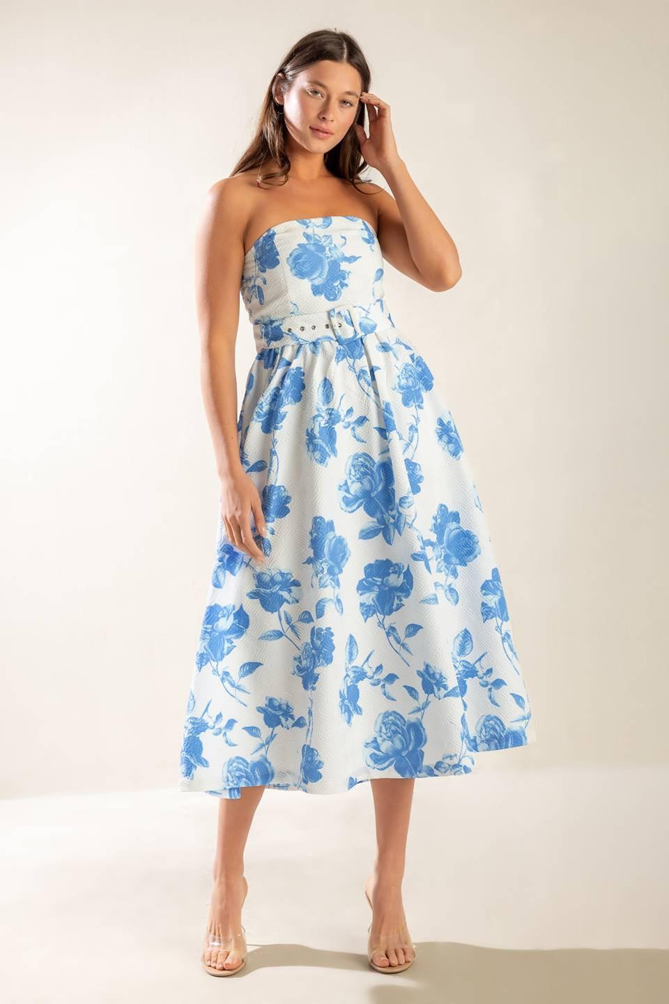 Honestly Love Woven Midi Dress in blue, view 2 — Soul Flow Apparel