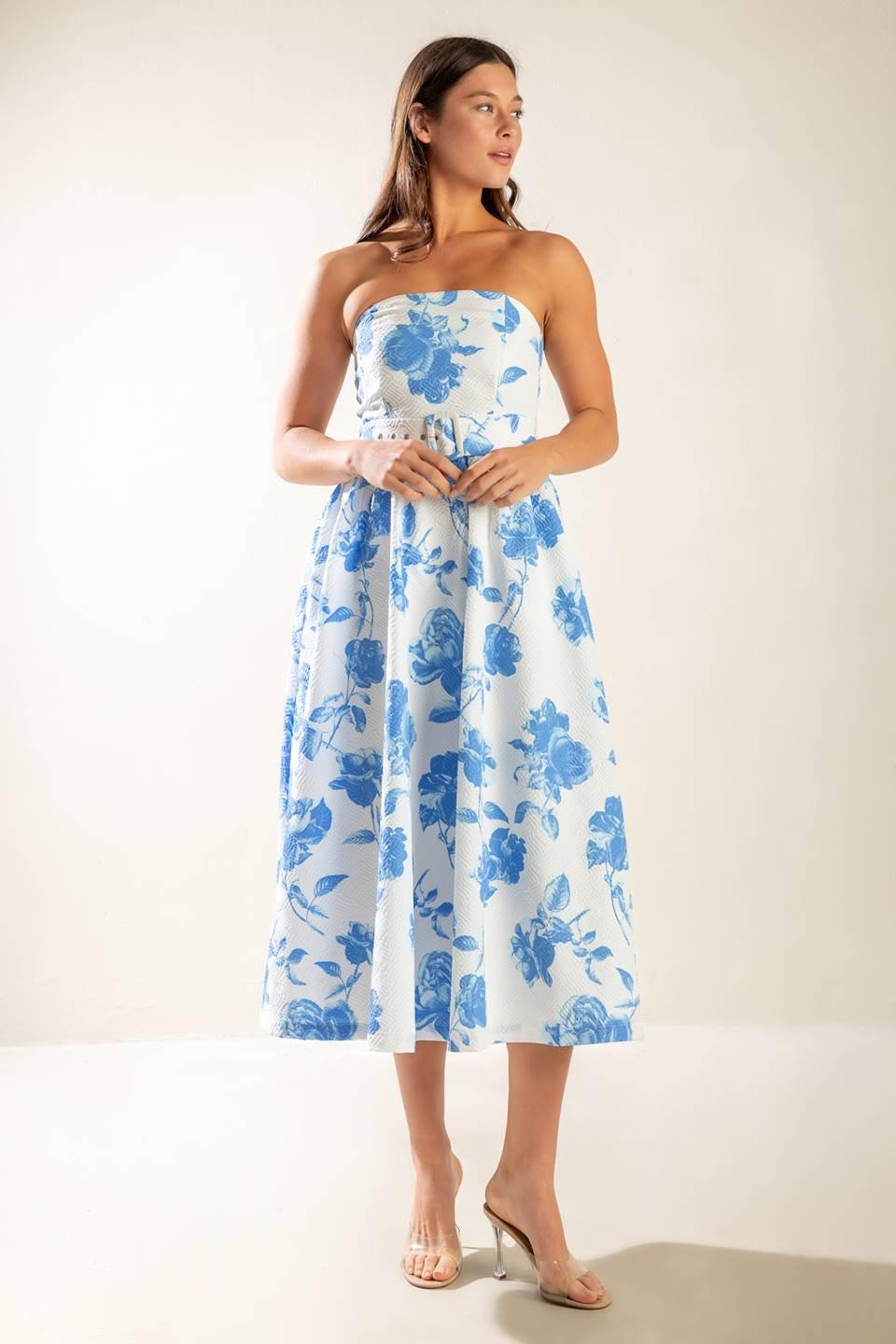 Honestly Love Woven Midi Dress in blue, view 3 — Soul Flow Apparel