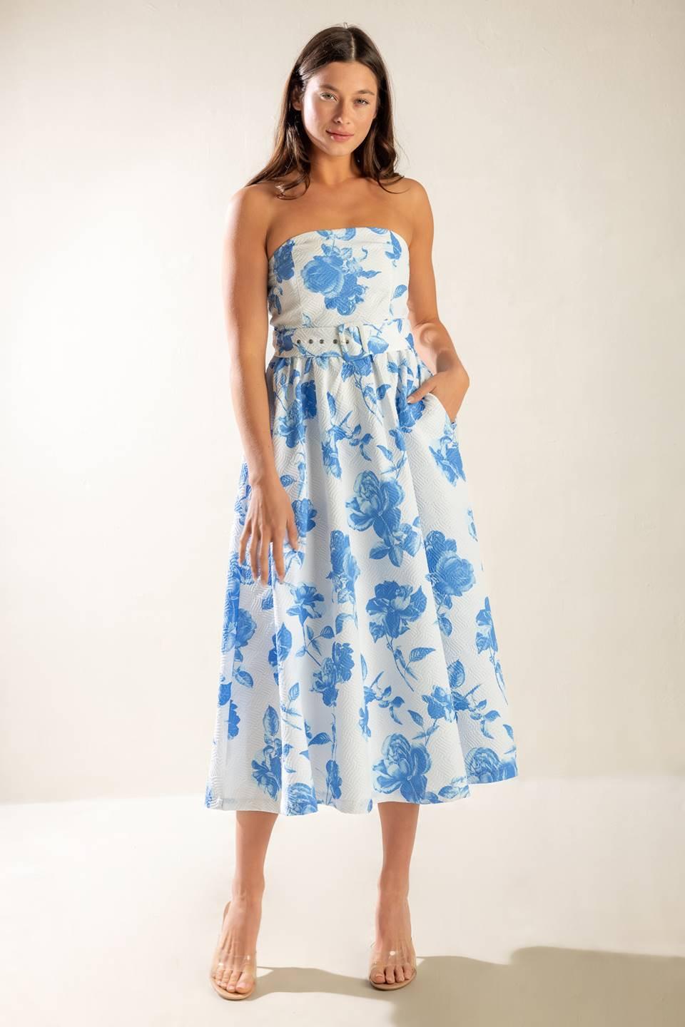 Honestly Love Woven Midi Dress in blue, view 5 — Soul Flow Apparel