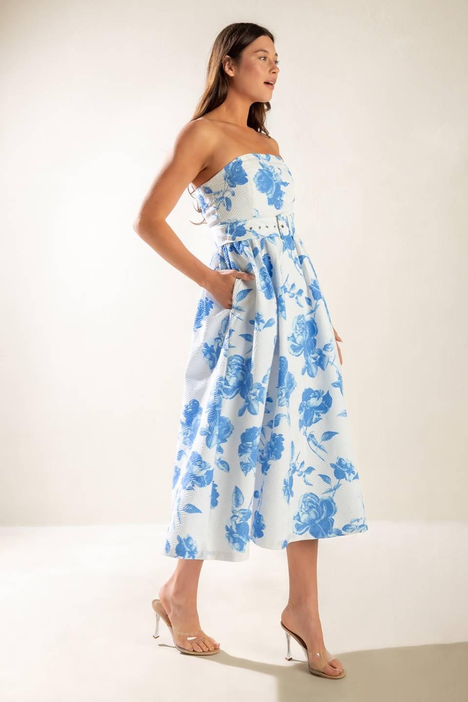 Honestly Love Woven Midi Dress in blue, view 7 — Soul Flow Apparel