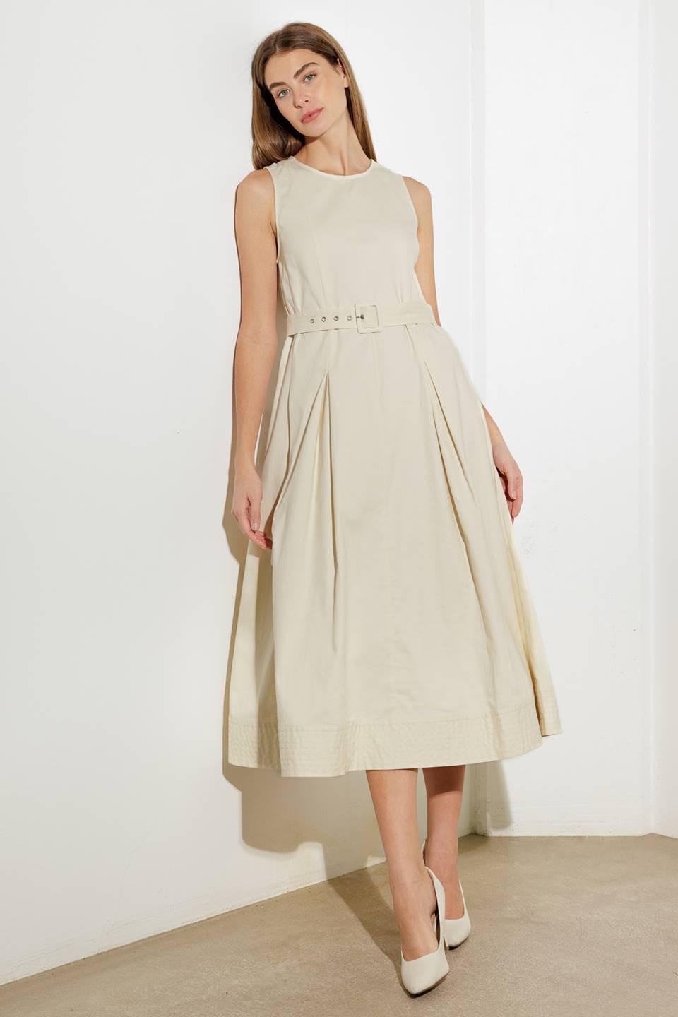 Over the Waters Woven Midi Dress in ecru, view 1 — Soul Flow Apparel
