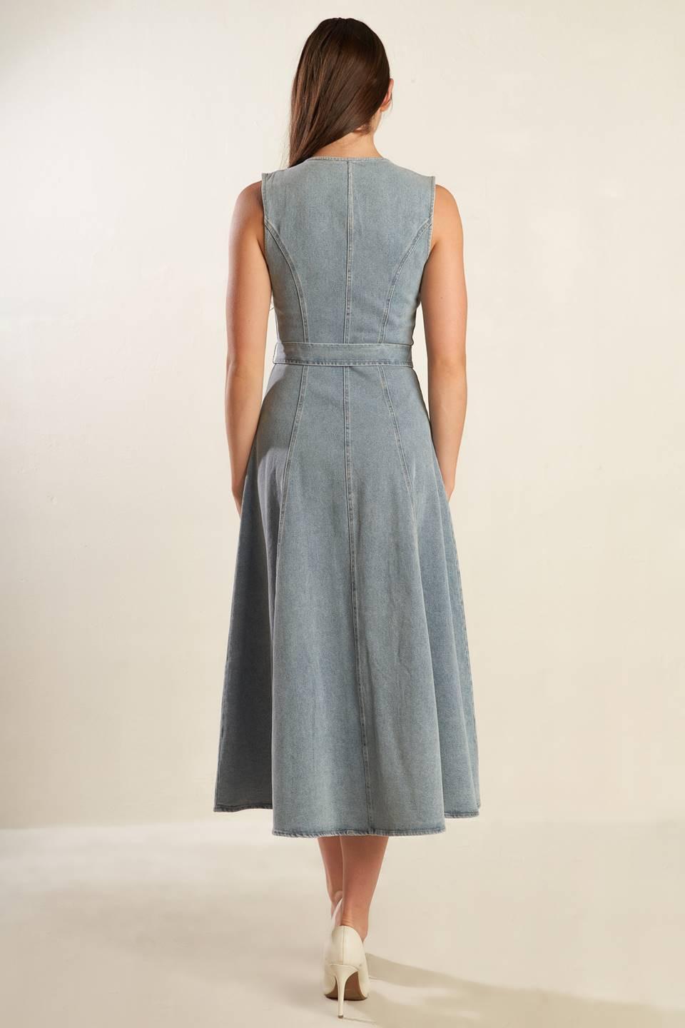 Nautical & Nice Denim Midi Dress in light, view 5 — Soul Flow Apparel