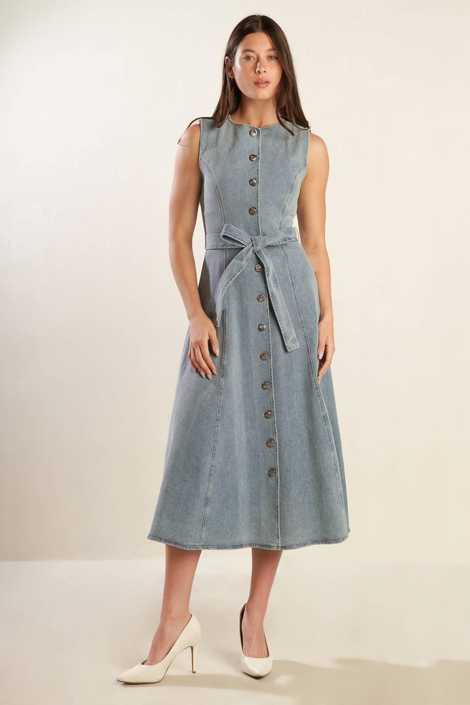 Nautical & Nice Denim Midi Dress in light, view 6 — Soul Flow Apparel
