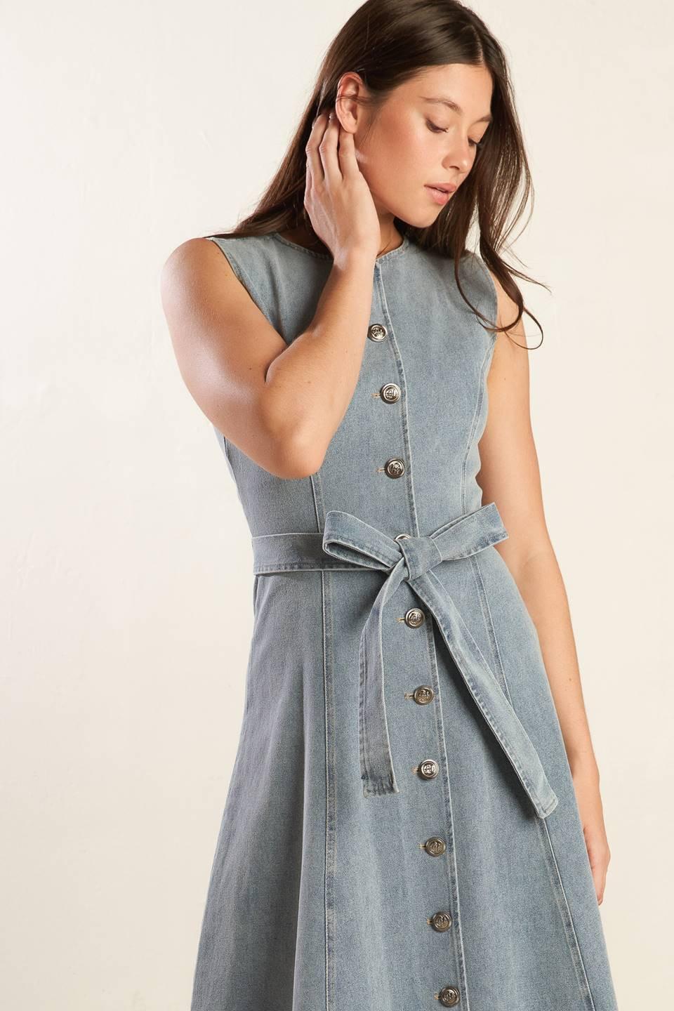 Nautical & Nice Denim Midi Dress in light, view 7 — Soul Flow Apparel