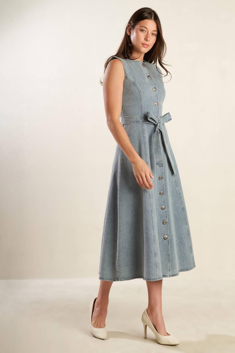 Nautical & Nice Denim Midi Dress in light, view 8 — Soul Flow Apparel